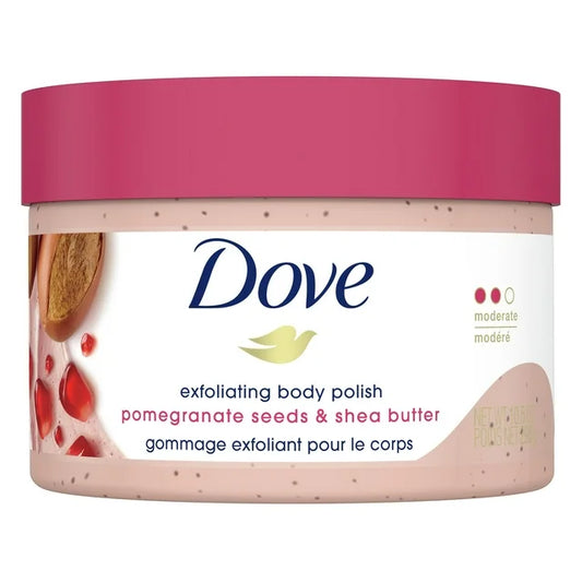 Exfoliante corporal Dove Exfoliating Body Polish con semillas de granada y manteca de karité, 10,5 oz