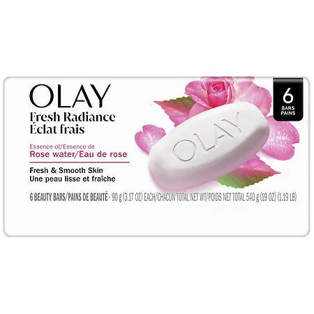 Olay Beauty Bar, Fresh Radiance, Nourishing & Refreshing Formula, Pampering for Smooth & Gentle Skin, Vitamin B3 Complex, Essence of Rose Water Scent, 3.17 oz (Pack of 6)