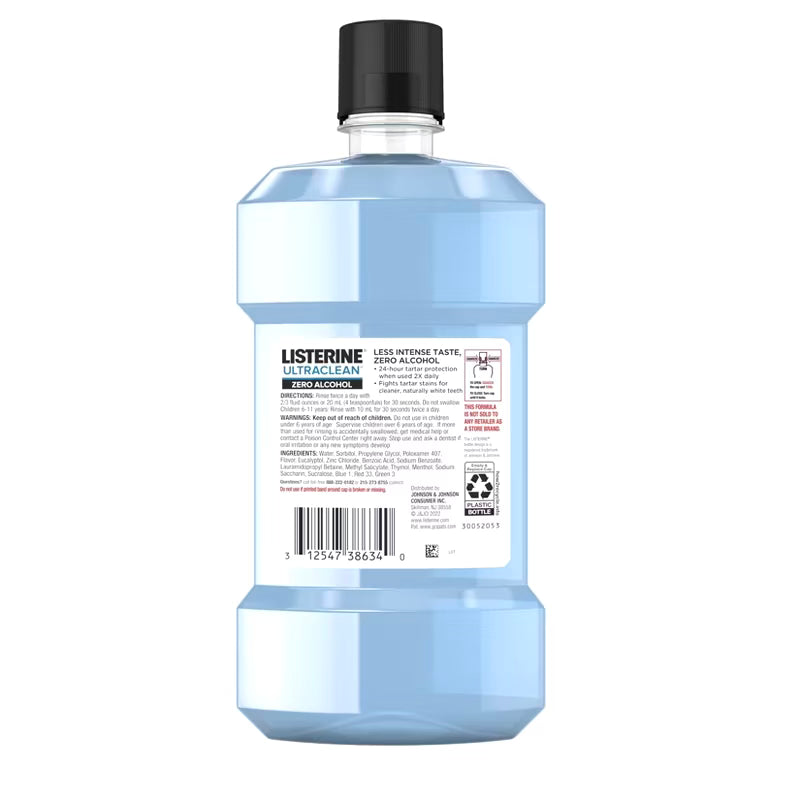 Listerine Ultraclean Zero Alcohol Tartar Control Mouthwash Arctic Mint - 500ml