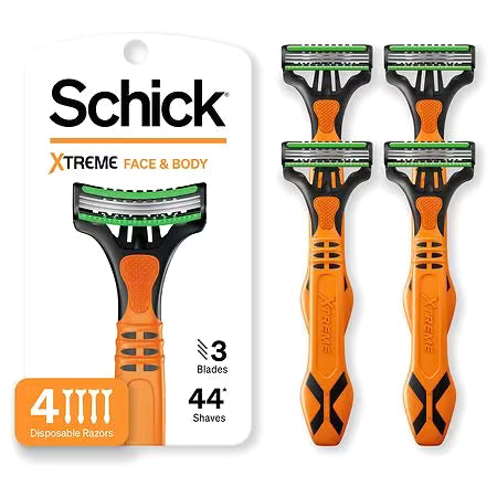 Maquinillas de afeitar desechables para rostro y cuerpo para hombres Schick Xtreme, 4 unidades