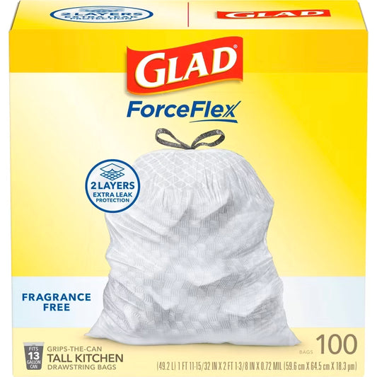 Glad ForceFlex Drawstring Fragrance Free Trash Bags - 13 Gallon - 100ct