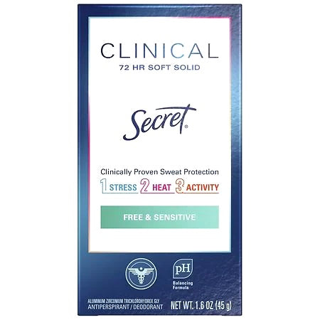 Secret Clinical Strength Soft Solid Antiperspirant Free & Sensitive, 1.6 oz