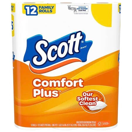 Scott Comfort Plus Toilet Paper 12 Family Rolls