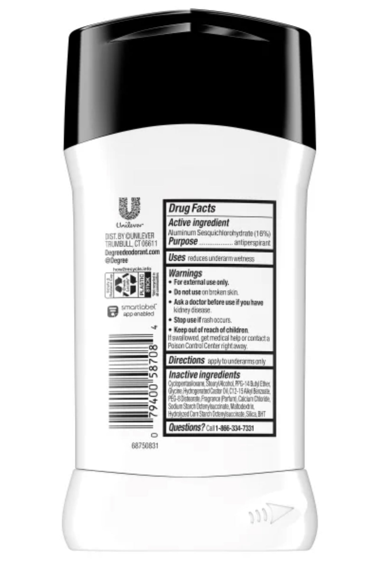 Desodorante antitranspirante en barra Degree Ultra Clear de larga duración, fresco, 2,7 oz***