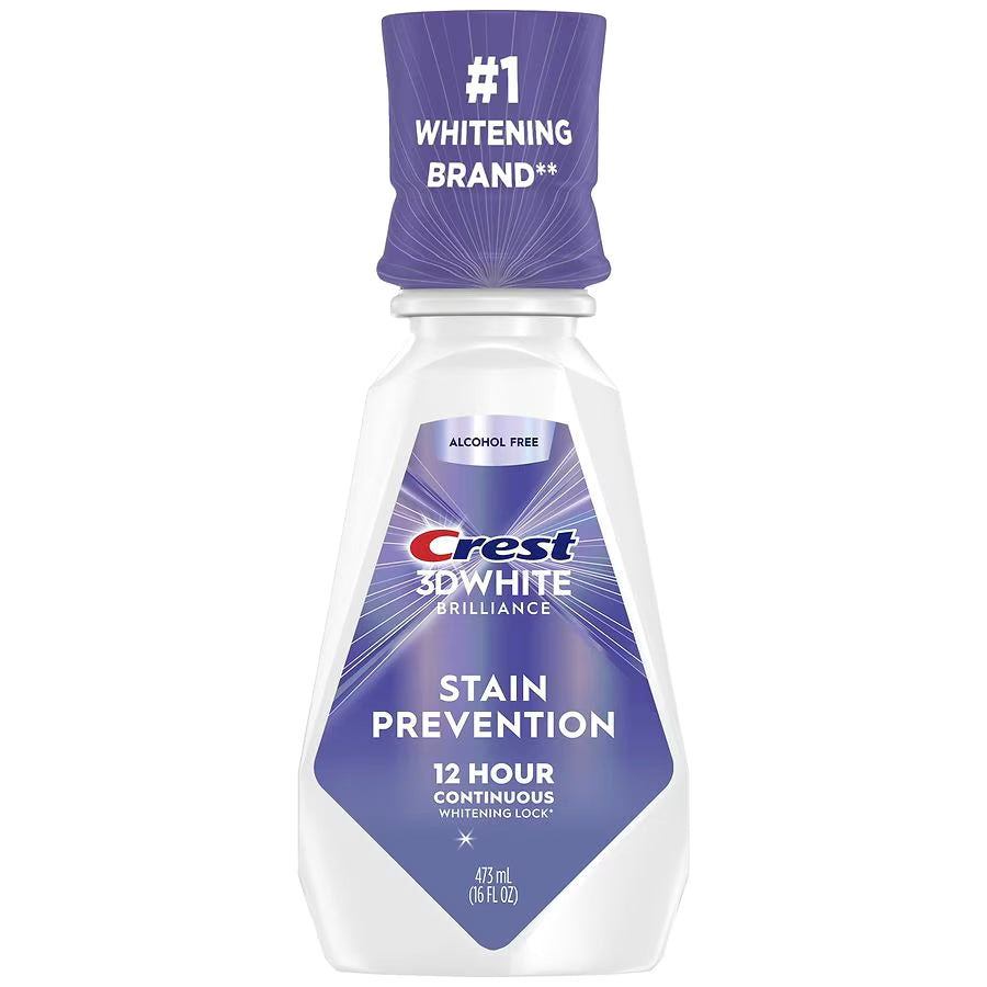 Crest 3D White Brilliance Stain Prevention Mouthwash / Rinse, 12-Hour Stain Prevention, Alcohol Free Almond, 16.0 fl oz