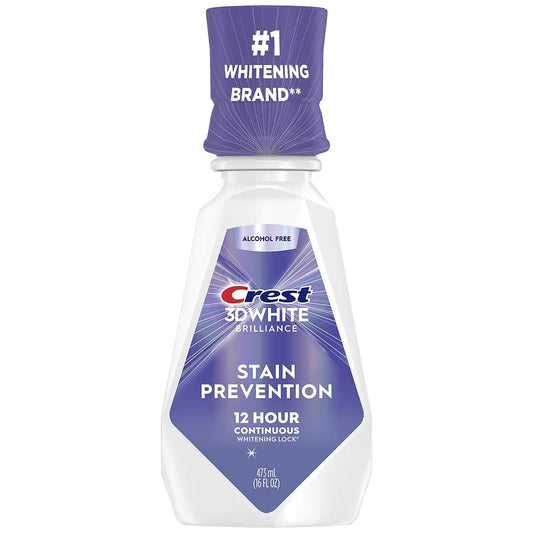 Crest 3D White Brilliance Stain Prevention Mouthwash / Rinse, 12-Hour Stain Prevention, Alcohol Free Almond, 16.0 fl oz
