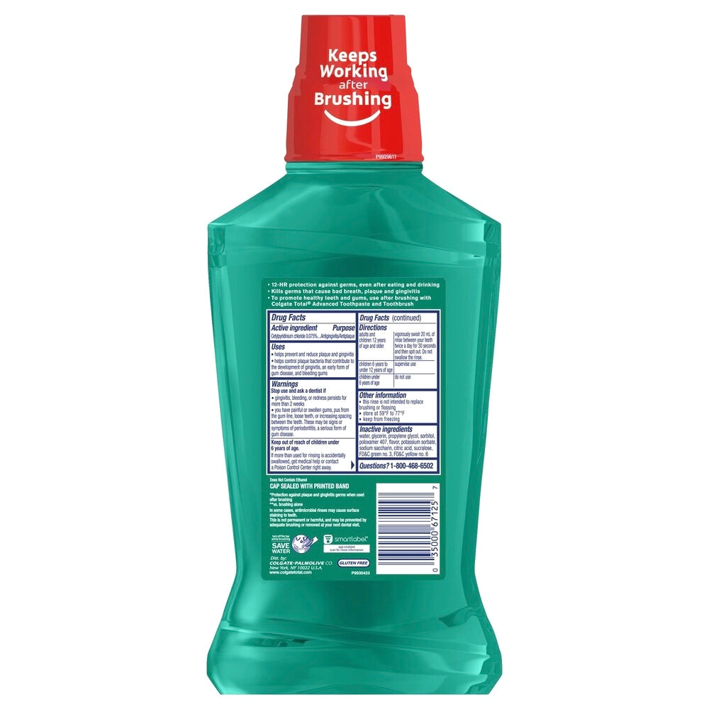 Colgate Total Antigingivitis Antiplaque Mouthwash, Alcohol-Free, Spearmint, 16.9 OZ