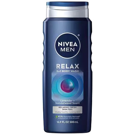 Gel de baño 3 en 1 Nivea Men Relax, aceite de sándalo y lavanda, 16,9 oz***