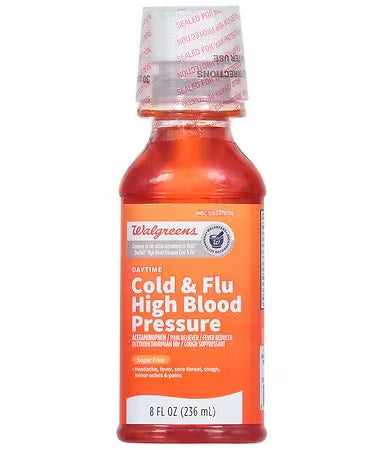 Líquido para la presión arterial alta, sin azúcar, para el resfriado y la gripe durante el día, de Walgreens, 8.0 fl oz***