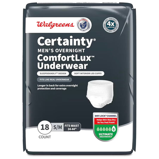 Walgreen’s Men’s Overnight ComfortLux Incontinence Underwear S/M 18ct