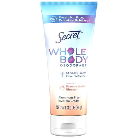 Secret Whole Women's Body Aluminum Free Deodorant Clear Cream Peach & Vanilla 3.0oz