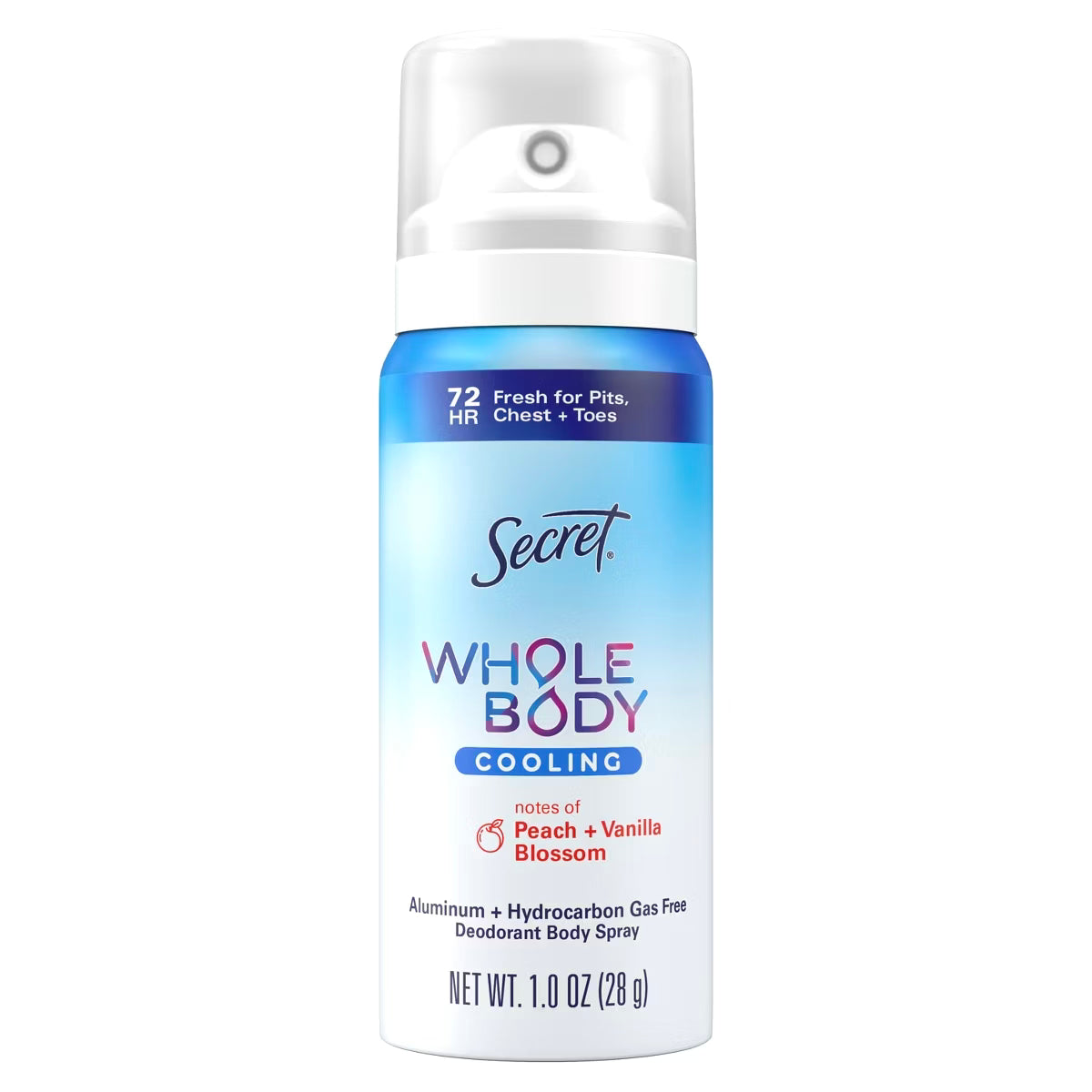 Secret Whole Body Aluminum Free Deodorant Spray - Travel Size- Peach & Vanilla - 1oz