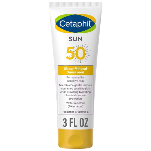 Protector solar mineral transparente para rostro y cuerpo FPS 50 de Cetaphil, 3 onzas líquidas