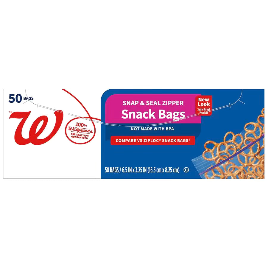 Bolsas de almacenamiento con cierre de cremallera tamaño snack de Walgreens, 50 unidades