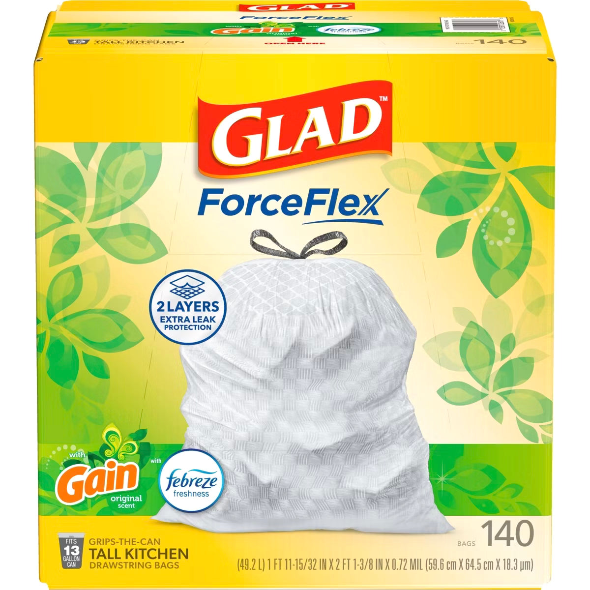 Glad ForceFlex Drawstring Trash Bags - Gain Original - 13gal/140ct