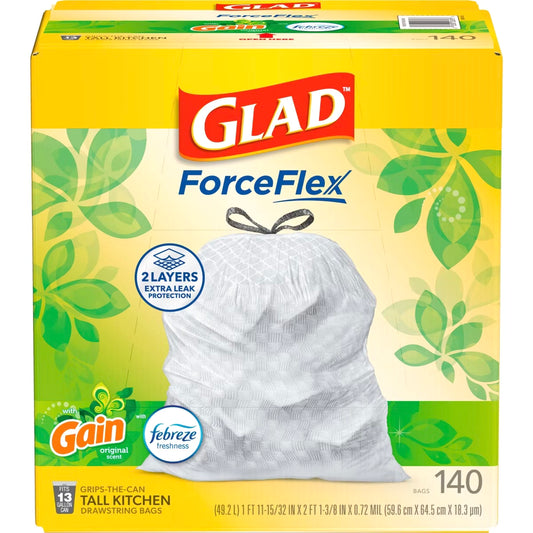 Glad ForceFlex Drawstring Trash Bags - Gain Original - 13gal/140ct