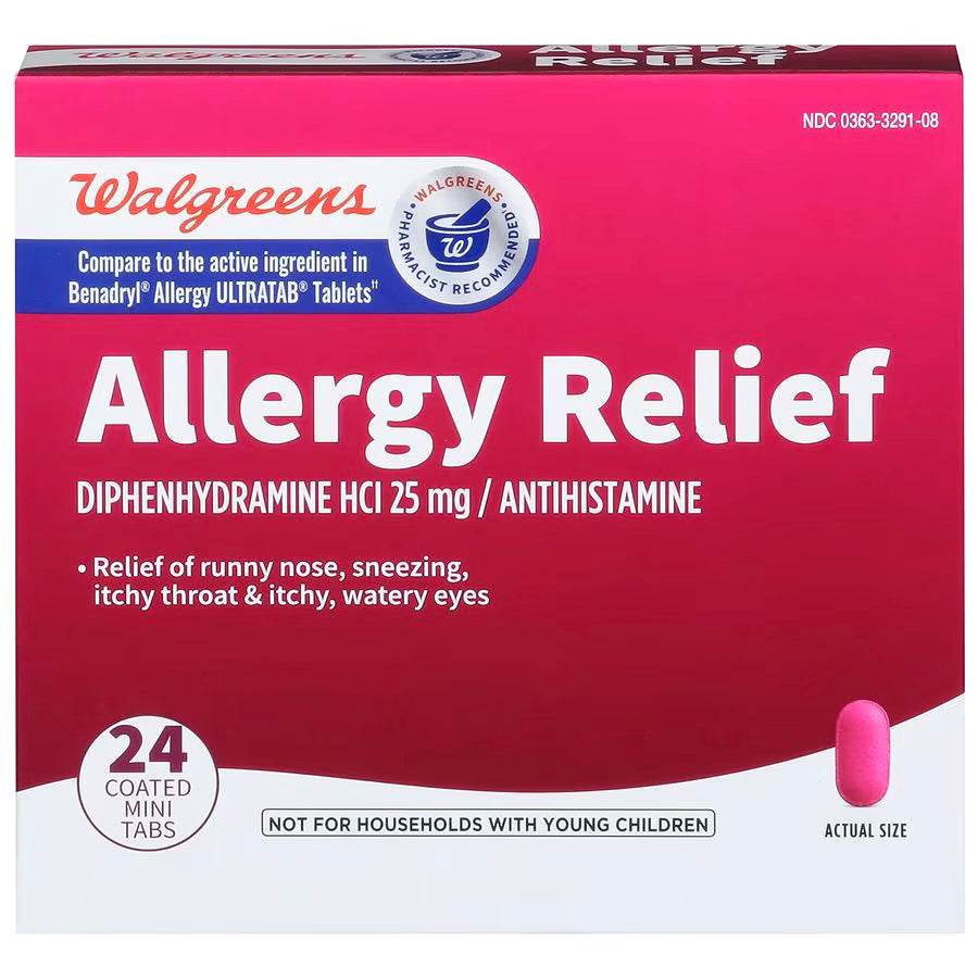 Walgreens Alivio de la alergia Difenhidramina Mini Tabletas recubiertas, 24 unidades