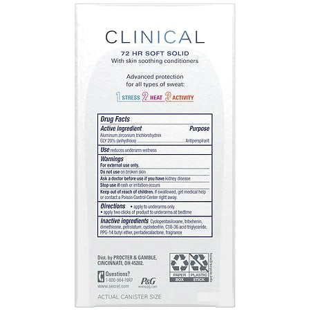 Secret Clinical Strength Soft Solid Antiperspirant Free & Sensitive, 1.6 oz