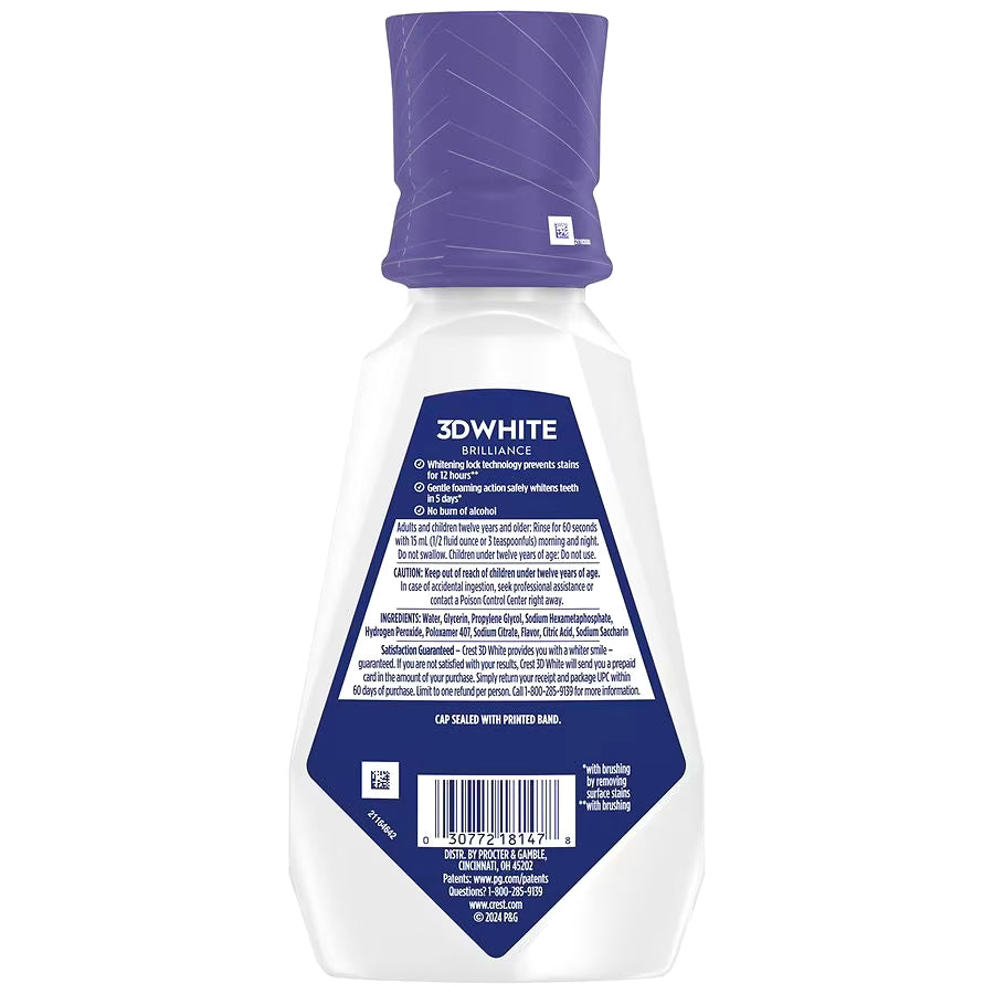Crest 3D White Brilliance Stain Prevention Mouthwash / Rinse, 12-Hour Stain Prevention, Alcohol Free Almond, 16.0 fl oz
