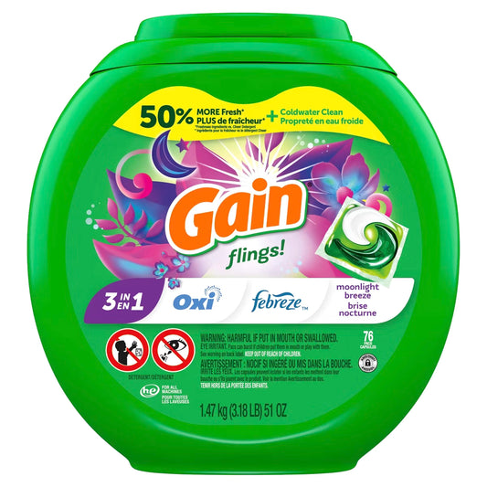 Gain flings! Moonlight Breeze HE Deep Cleaning Concentrated Laundry Detergent Pods 76ct