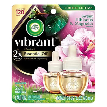 Air Wick Vibrant Scented Oil Warmer Refill, Sweet Hibiscus & Magnolia, 0.67 fl. oz., 2/Pack