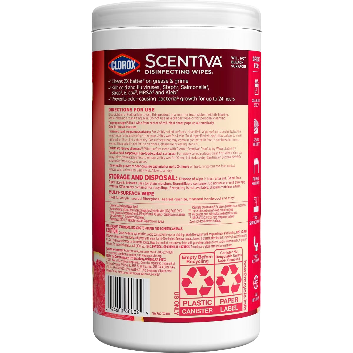 Clorox Scentiva Grapefruit & Orange Blossom Disinfecting Wipes - 75ct