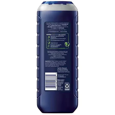 Gel de baño 3 en 1 Nivea Men Relax, aceite de sándalo y lavanda, 16,9 oz***