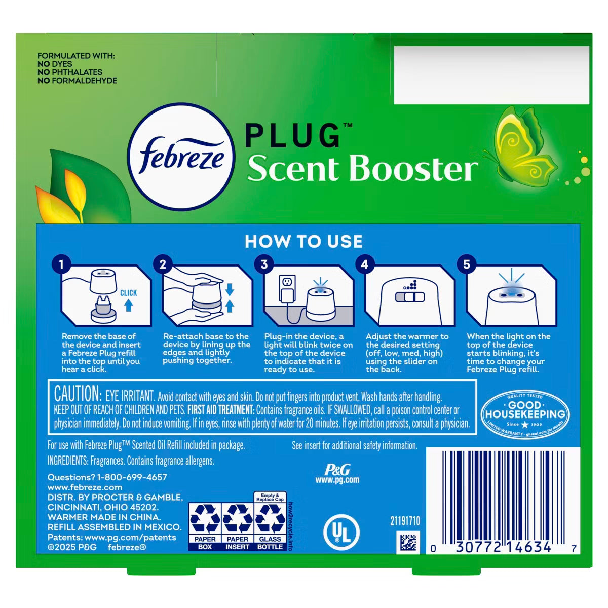 Febreze Plug Scent Booster, Air Freshener, Scented Oil Diffuser, Gain, Starter Kit + 1 Refill