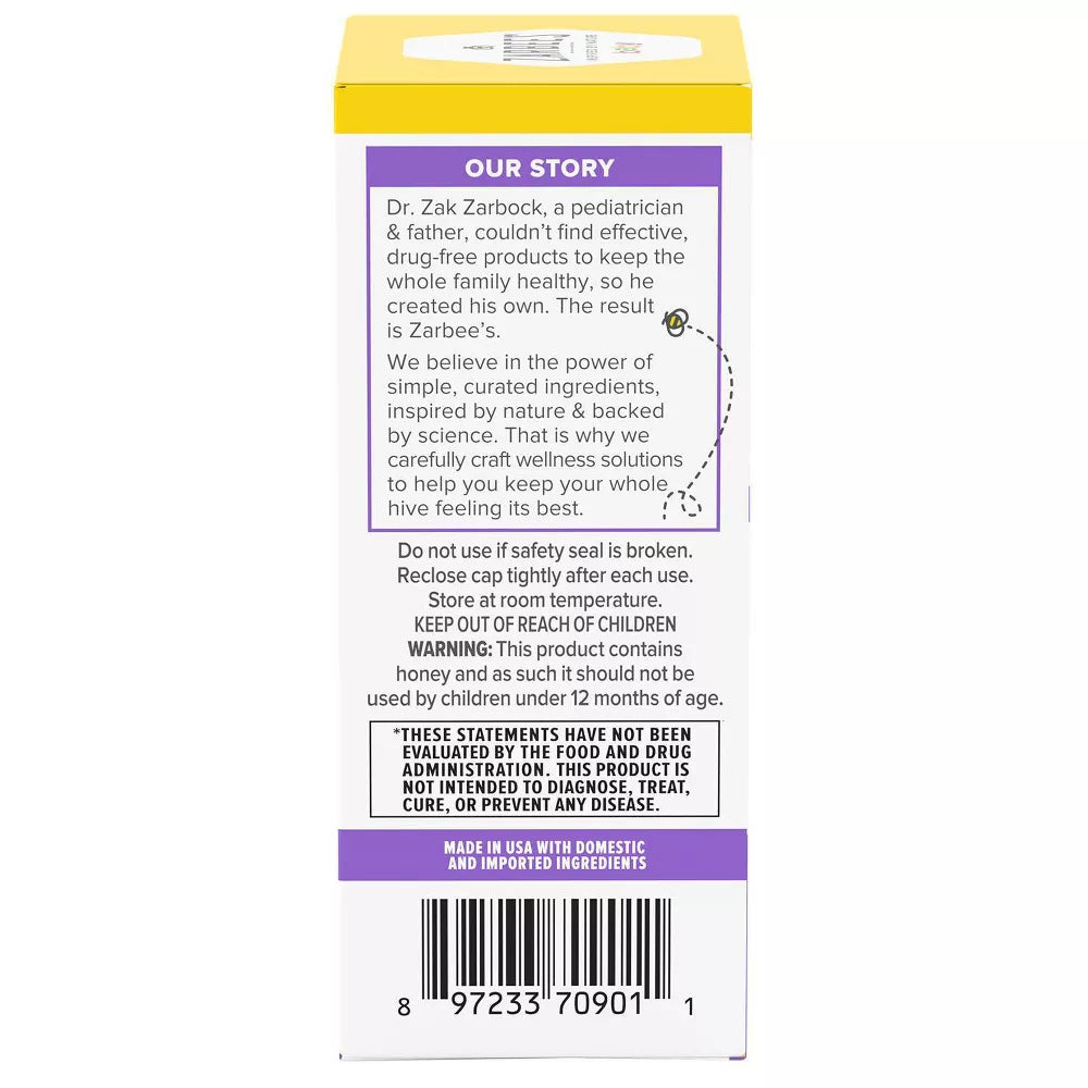 Zarbee's Baby Cough Syrup + Immune with Honey & Zinc - Natural Grape Flavor - 2 fl oz