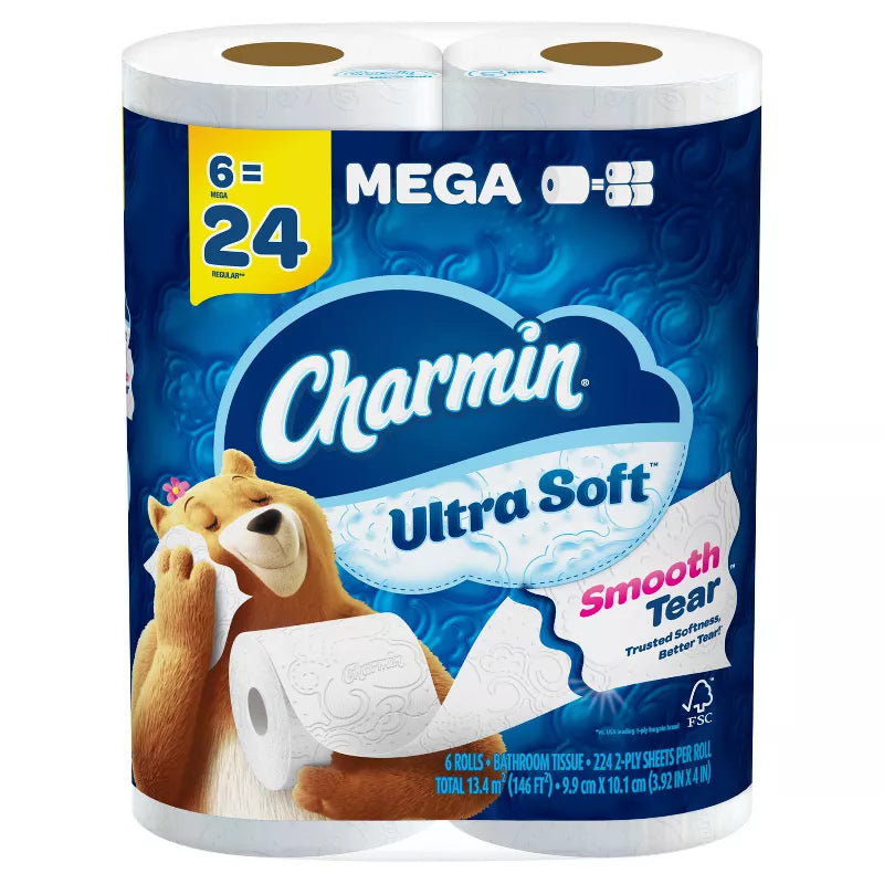 Charmin Ultra Soft Smooth Tear Toilet Paper 6 Mega Rolls