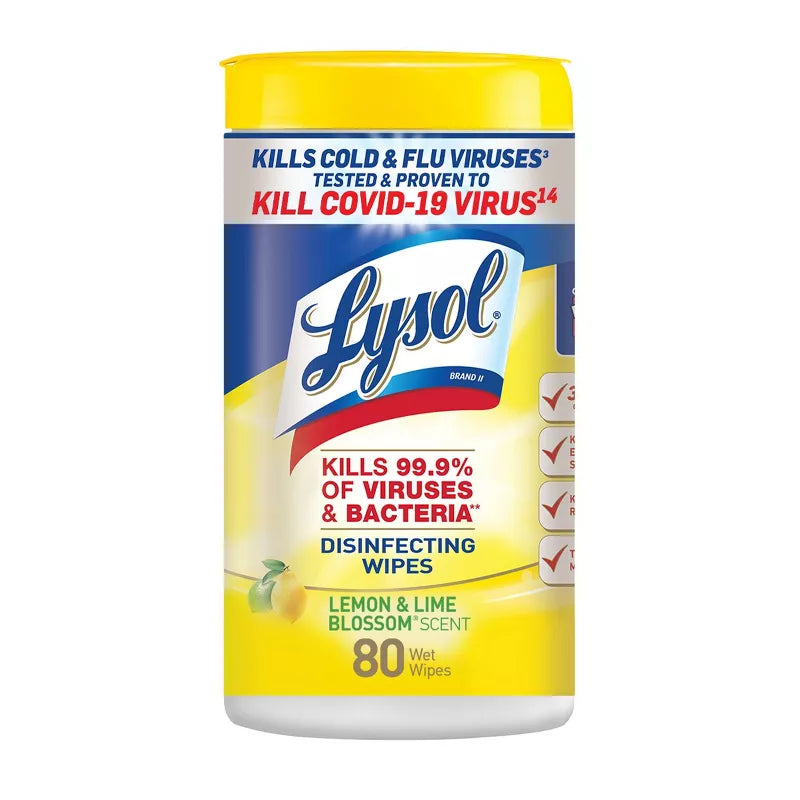 Toallitas desinfectantes Lysol, 80 unidades, sabor a limón y lima