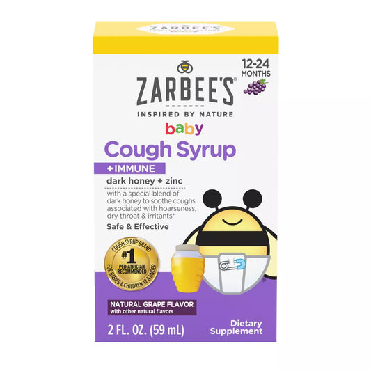 Jarabe para la tos y el sistema inmunológico para bebés de Zarbee's con miel y zinc - Sabor natural a uva - 2 fl oz