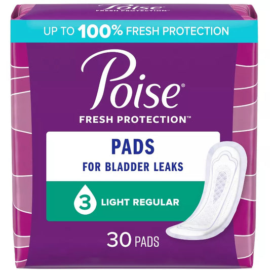 Poise Incontinence Bladder Control Pads for Women - Light Absorbency (3 Drop) 30ct