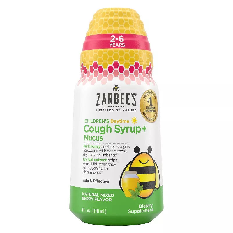 Zarbee's Kid's Cough + Mucus Daytime con miel, hojas de hiedra, zinc y baya del saúco - Bayas mixtas - 4 fl oz