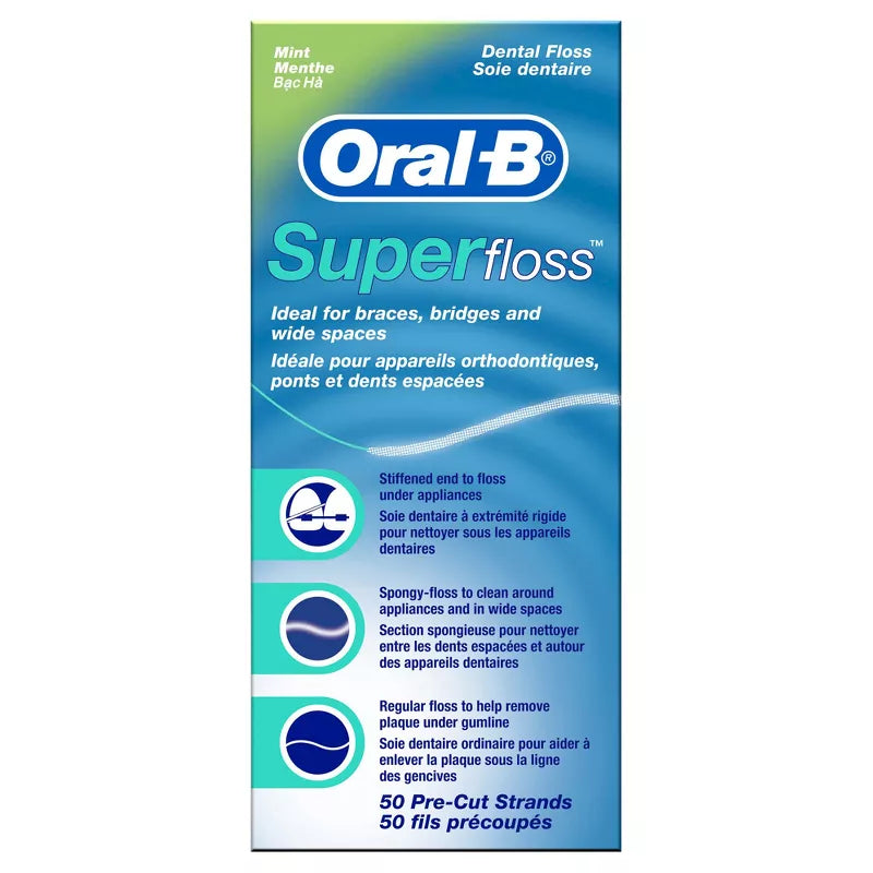 Oral-B Super Floss Pre-Cut Strands Dental Floss, Mint - 50ct***