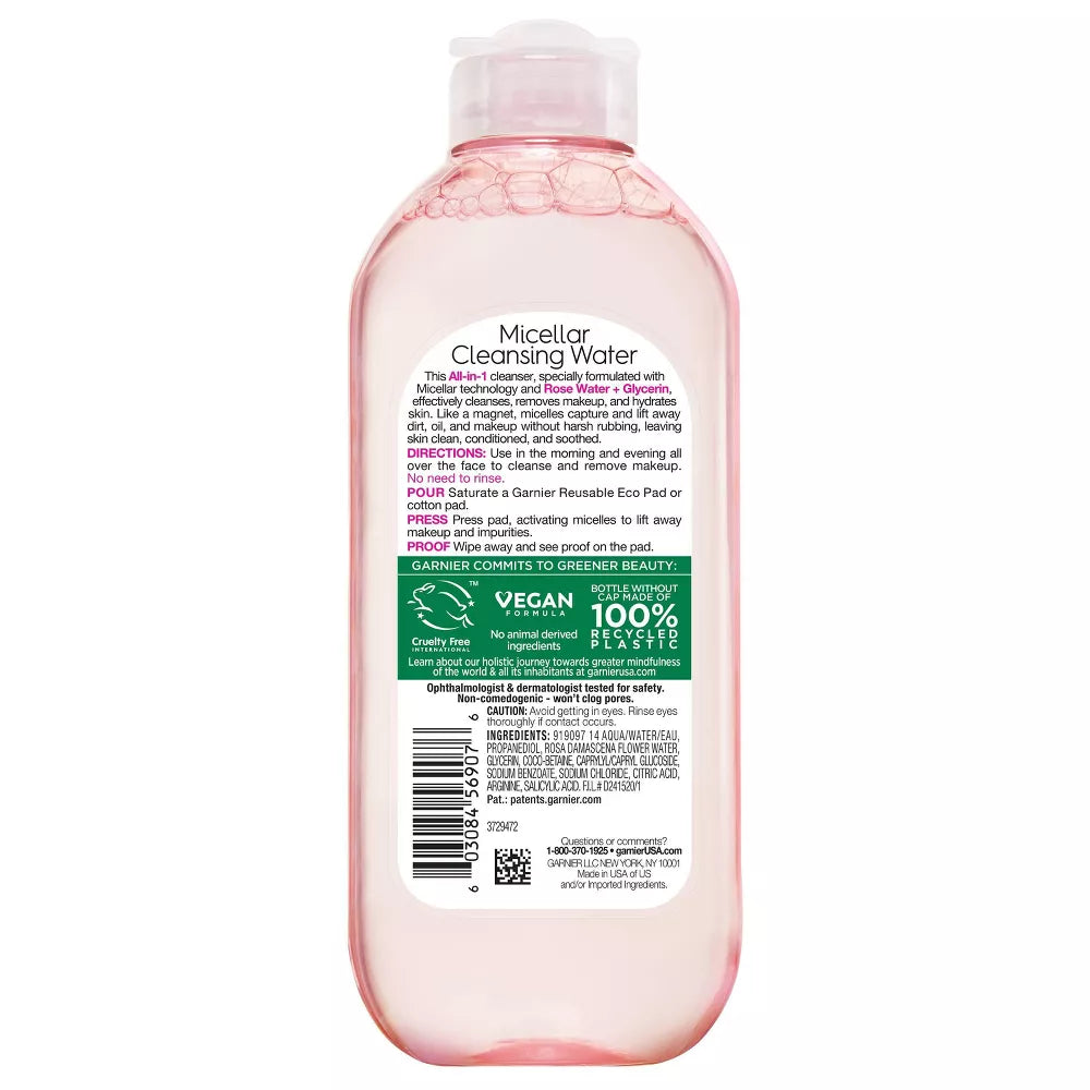 Agua micelar limpiadora SkinActive Water Rose de Garnier, 13,5 oz