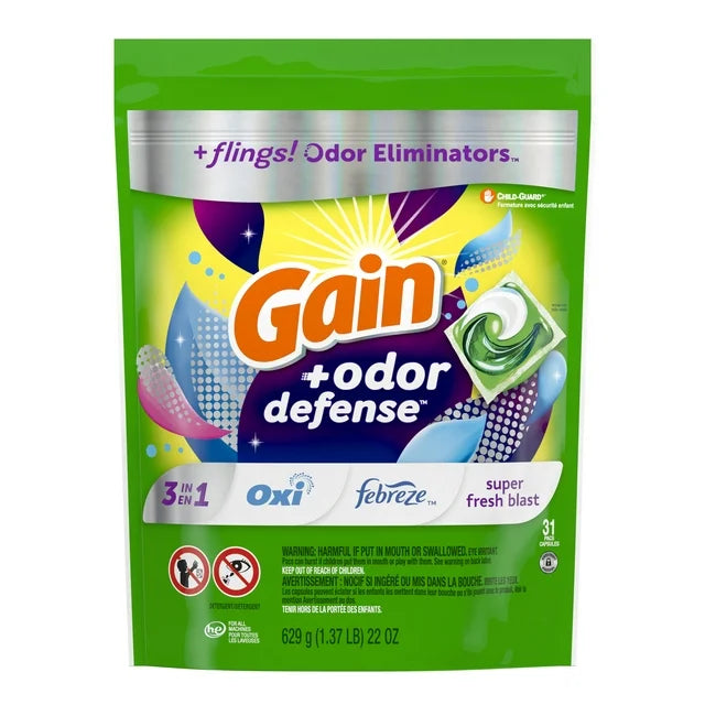 Gain Flings+Odor Defense Super Fresh Blast 31 unidades 