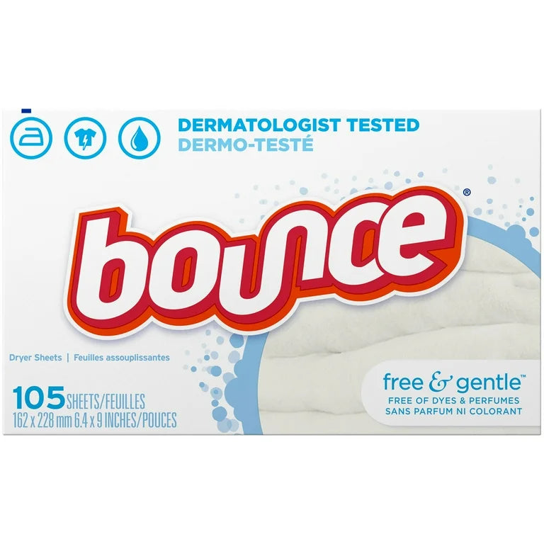 Bounce Fabric Softener Dryer Sheets, Free & Gentle, 105 Count
