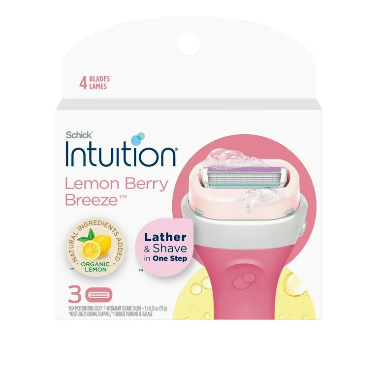 Schick Intuition 4-Blade Lemon Berry Breeze Womens Razor Cartridge Refills, 3 Ct