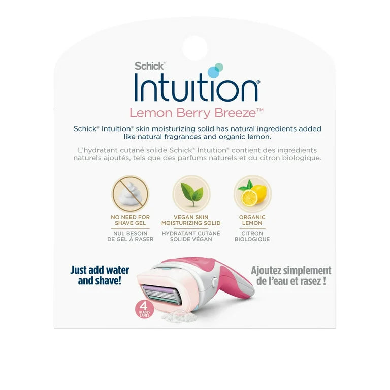 Schick Intuition 4-Blade Lemon Berry Breeze Womens Razor Cartridge Refills, 3 Ct