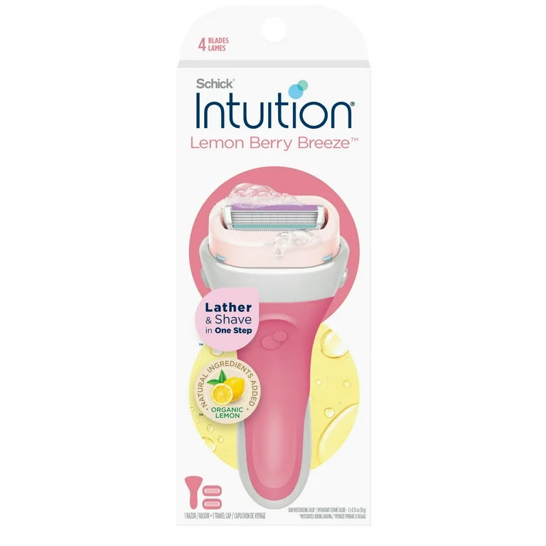 Schick Intuition 4-Blade Lemon Berry Breeze Women's Razor Handle & 2 Razor Cartridges