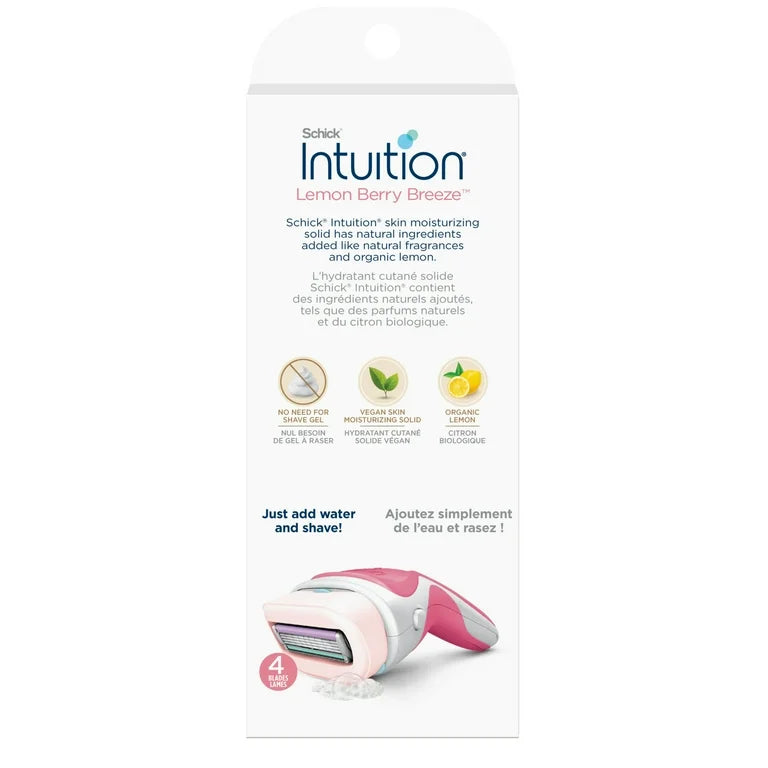 Schick Intuition 4-Blade Lemon Berry Breeze Women's Razor Handle & 2 Razor Cartridges