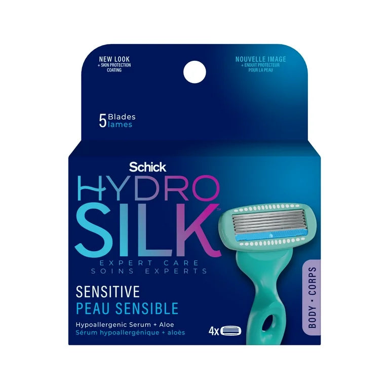 Schick Hydro Silk Sensitive Womens Razor Blade Refills, 4 ct, 5-Blade Razors for Women Sensitive Skin