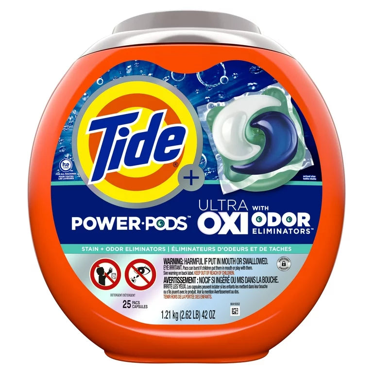 Tide Ultra OXI Power PODS with Odor Eliminators Laundry Detergent Pacs 32 Count For Visible and Invisible Dirt