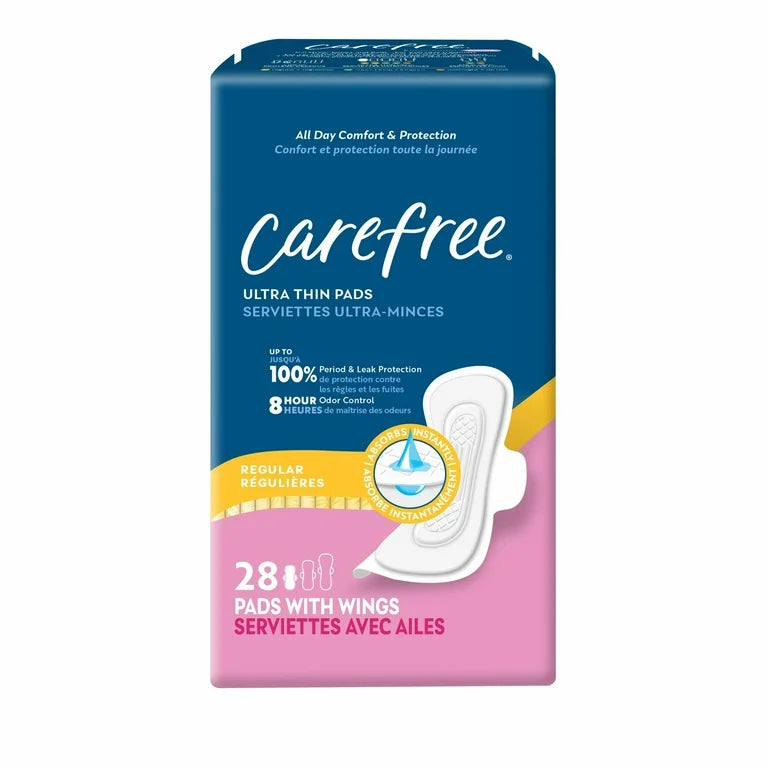 Carefree Ultra Thin Pads with Wings, Regular Absorbency, 28 Ct