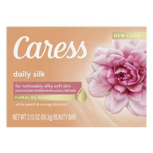 Caress Women's Bar Soap Daily Silk White Peach & Orange Blossom for All Skin, 1 3.15oz Bar