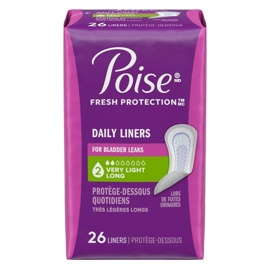 Poise Daily Incontinence Panty Liners, 2 Drop Very Light Absorbency, Long, 26 Count