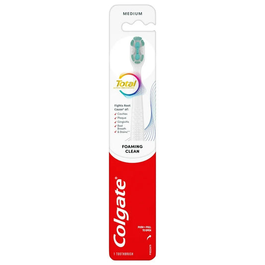 Colgate Total Active Prevention Foaming Clean Medium Toothbrush, White, 1 Pack