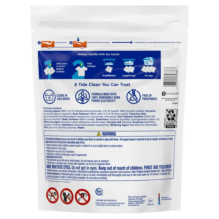 Tide PODS Free and Gentle Liquid Laundry Detergent Pacs, Hypoallergenic, Unscented, 31 Count