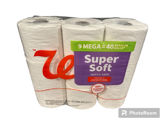 Papel higiénico súper suave Walgreens, 9 rollos grandes